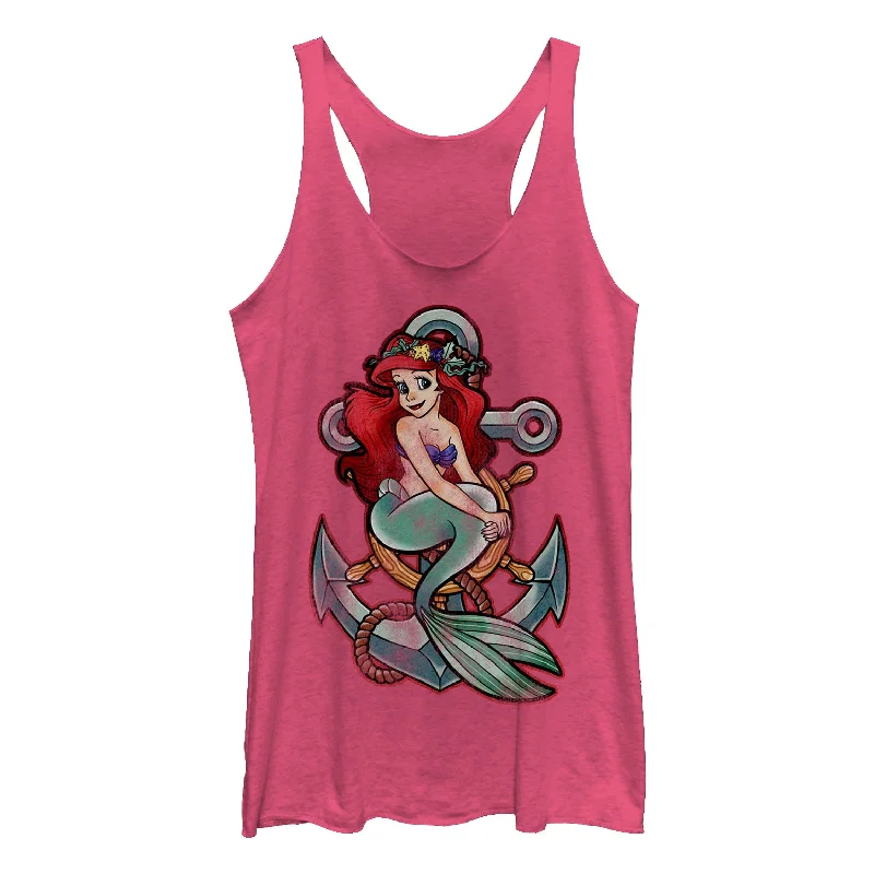 Women's The Little Mermaid Ariel Vintage Anchor Racerback Tank Top bright tank top