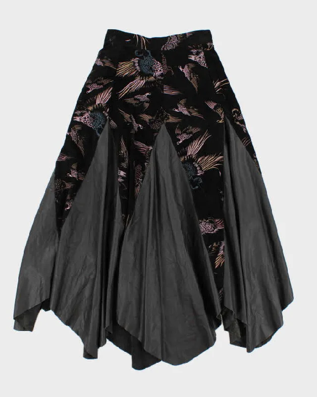 Vintage Woman's Leather PanelledPattern Skirt - S high slit skirt