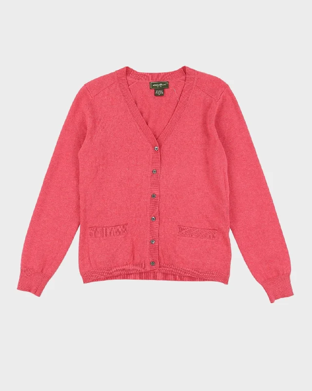 Eddie Bauer Pink Knitted Cardigan - S Chenille Brocade Lace