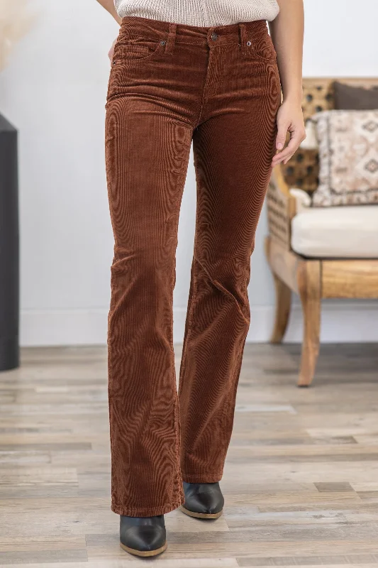 Mica Cognac Mid Rise Corduroy Bootcut Pants Comfortable Fleece Pants