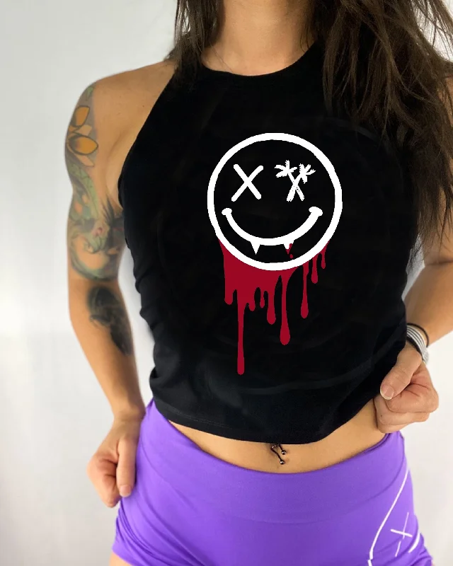 Salty Savage Ladies "Vampire Drip" Flowy Racerback Crop Tank solid color tank