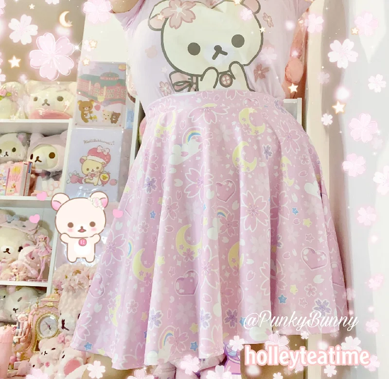 Cherry Blossom Dreams Pink Skater Skirt wool skirt breathable