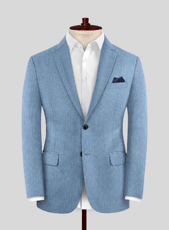 Scabal Cosmopolitan Pinstripe Blue Wool Jacket Trench Coat Raincoat Waterproof Jacket