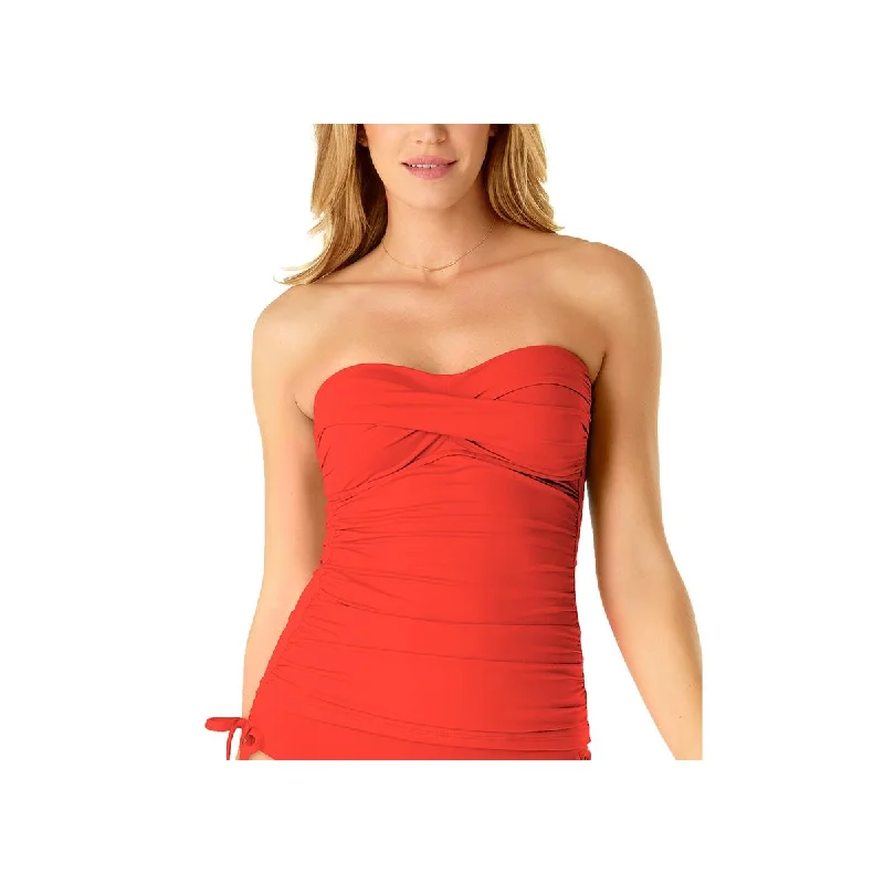 Anne Cole Womens Bandeau Twist Front Tankini Swim Top Elegant Ruffled Bikini