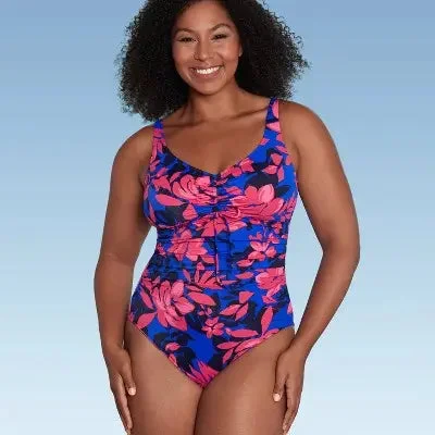 Aqua Green Women's Cinch Front One Piece Swimsuit UPF 50+ Full Coverage Push-Up Bikini Top Aqua Green Women's Cinch Front One Piece Swimsuit UPF 50+ Full Coverage Push-Up Bikini Top