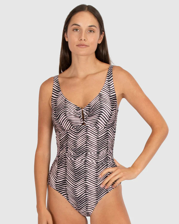Tidal Wave Ring Front One Piece Swimsuit Plunge Neckline Swimsuit