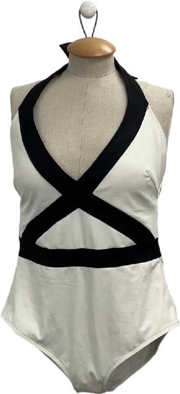 boden Cream Kefalonia Halterneck Swimsuit UK 16 Two-Piece Beachwear