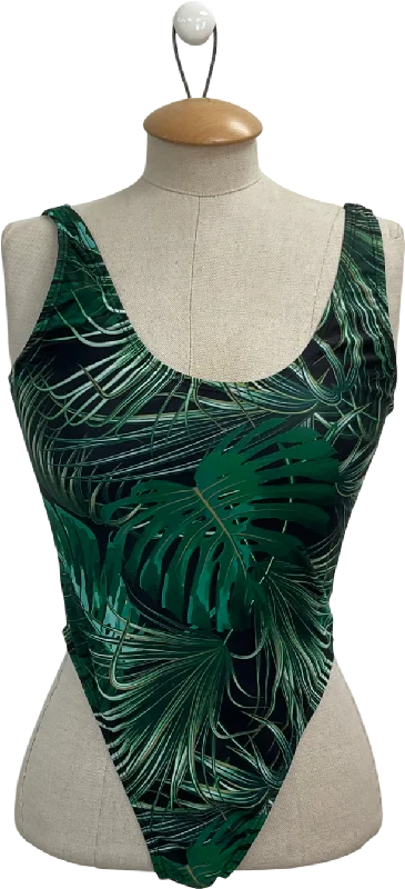 boohoo Green Tropical Print Swimsuit UK 8 Strap Bikini Set