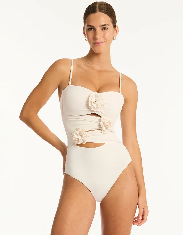 Casa Del Mar Flower Bandeau Swimsuit - Coconut Full Coverage Swimsuit