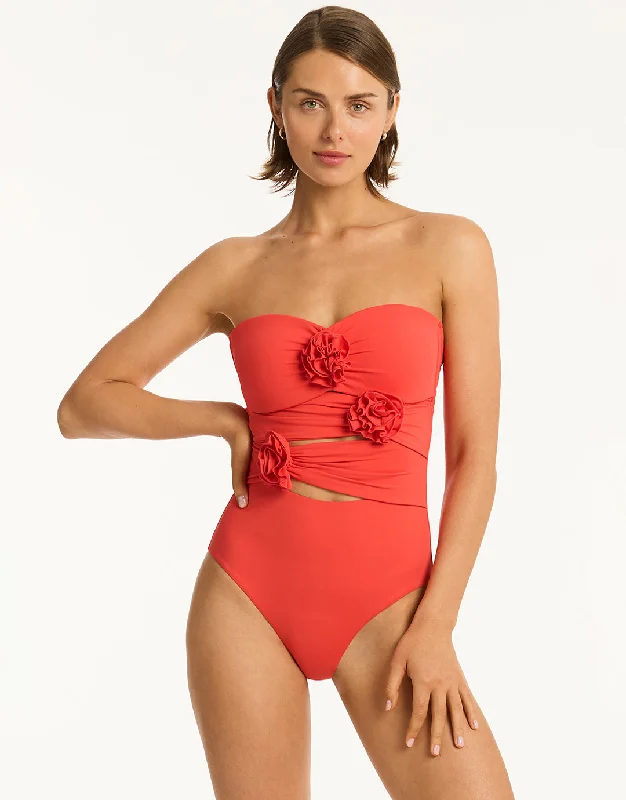 Casa Del Mar Flower Bandeau Swimsuit - Flame Sleek Full Coverage