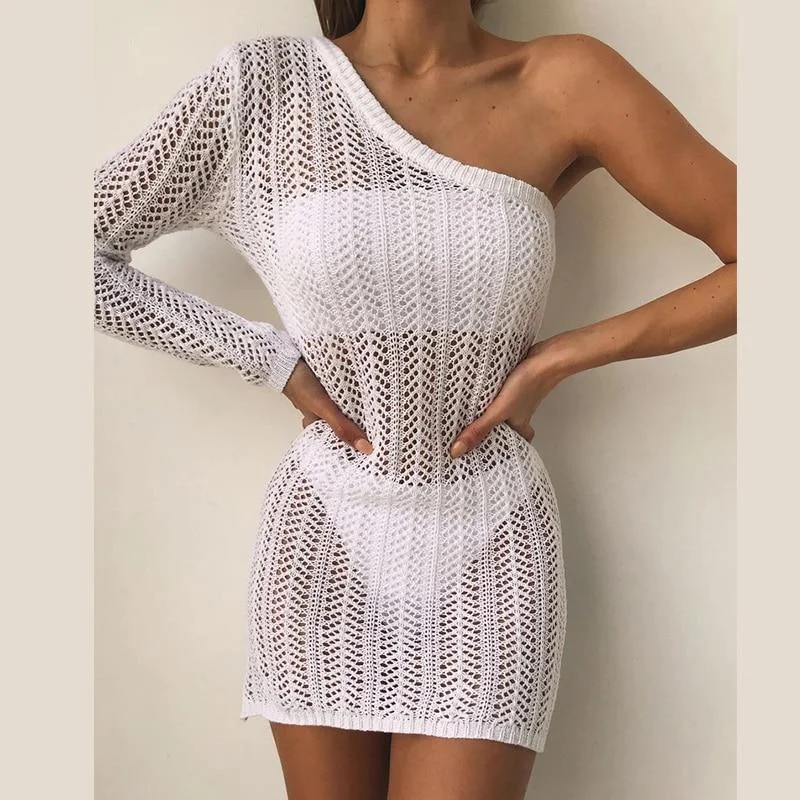 Crochet White Swimsuit Cover Up Summer Beach Wear Short Beach Dress Crisscross Back Swimsuit Crochet White Swimsuit Cover Up Summer Beach Wear Short Beach Dress Crisscross Back Swimsuit
