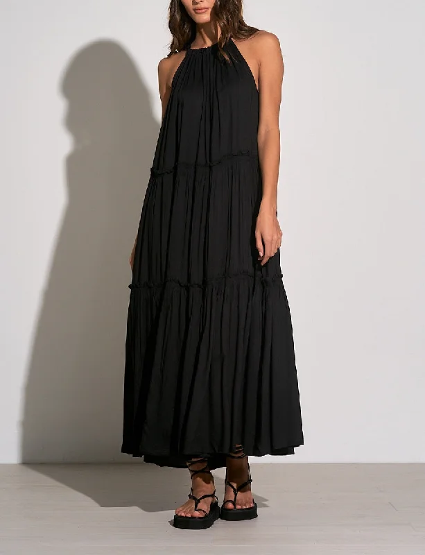 Elan Swimwear Black High Neck Ruffle Maxi Cover Up RY5820 Deep-V Swimsuit Design