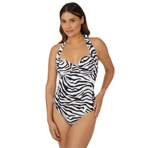Gorgeous Womens/Ladies Zebra Print One Piece Swimsuit Halter Top Bikini