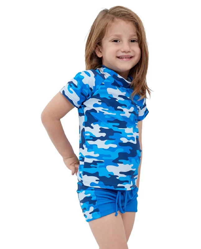 Gottex Kids Blue Camo Short Sleeve Swim Shirt with Matching Swim Short Chic Swimsuit Cover-Up