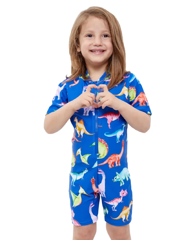 Gottex Kids Blue Dinosaurs Short Sleeve Zip Up Swim Overalls Sexy Two-Piece Set