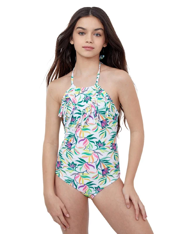 Gottex Kids Multi Palms High Neck One Piece Swimsuit High-Waisted Swim Bottoms