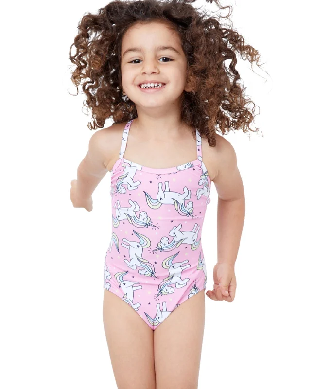Gottex Kids Pink Unicorns Round Neck One Piece Swimsuit Trendy Swimsuit Bottoms
