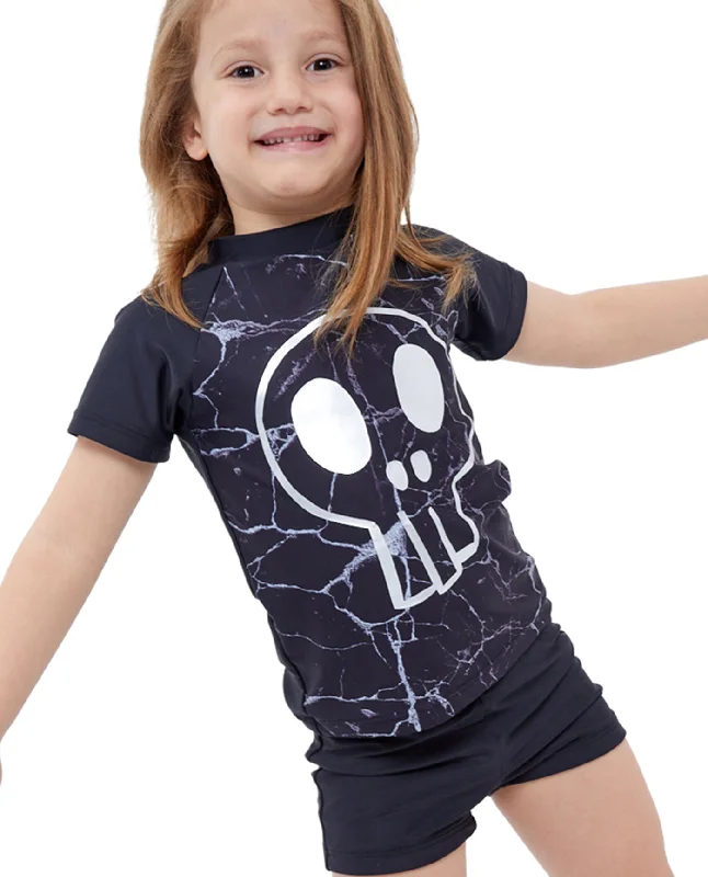 Gottex Kids Silver Skull Short Sleeve Swim Shirt with Matching Swim Short Comfortable Swim Shorts Gottex Kids Silver Skull Short Sleeve Swim Shirt with Matching Swim Short Comfortable Swim Shorts