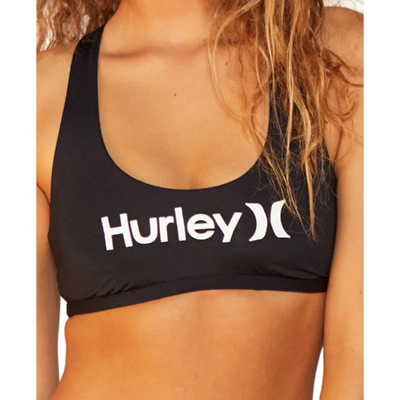 Hurley Womens Juniors Logo Scoop Neck Swim Top Separates Lace Back Bikini