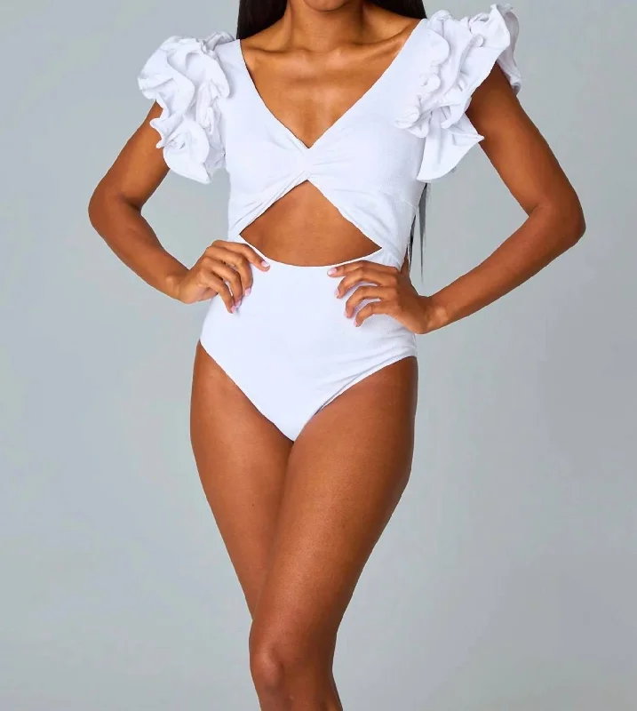 Jamie Swimsuit In White Shiny One-Piece Swimsuit
