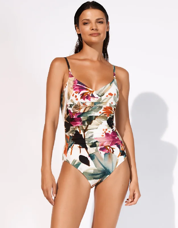 Mystic Ruched Underwired Swimsuit - Noble Exotic Plunge Neckline Swimsuit
