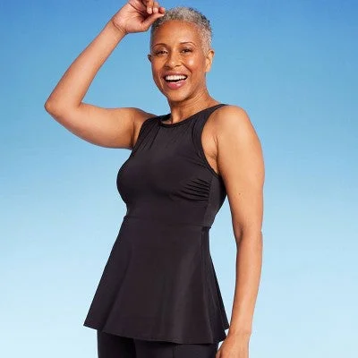 New - Lands' End Women's UPF 50 Flutter High Neck Tankini Top - Black S Retro Swimwear Style New - Lands' End Women's UPF 50 Flutter High Neck Tankini Top - Black S Retro Swimwear Style