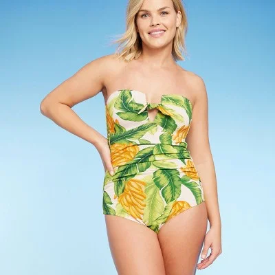 New - Kona Sol Women's Bandeau One Piece Swimsuit Full Coverage Swimwear Classic Two-Piece Bikini New - Kona Sol Women's Bandeau One Piece Swimsuit Full Coverage Swimwear Classic Two-Piece Bikini
