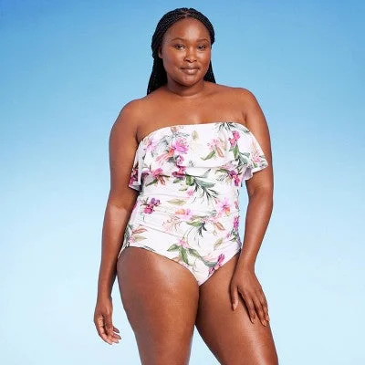 Kona Sol Women's Bandeau Ruched One Piece Swimsuit Full Coverage Swimwear Elegant Ruffled Bikini Kona Sol Women's Bandeau Ruched One Piece Swimsuit Full Coverage Swimwear Elegant Ruffled Bikini