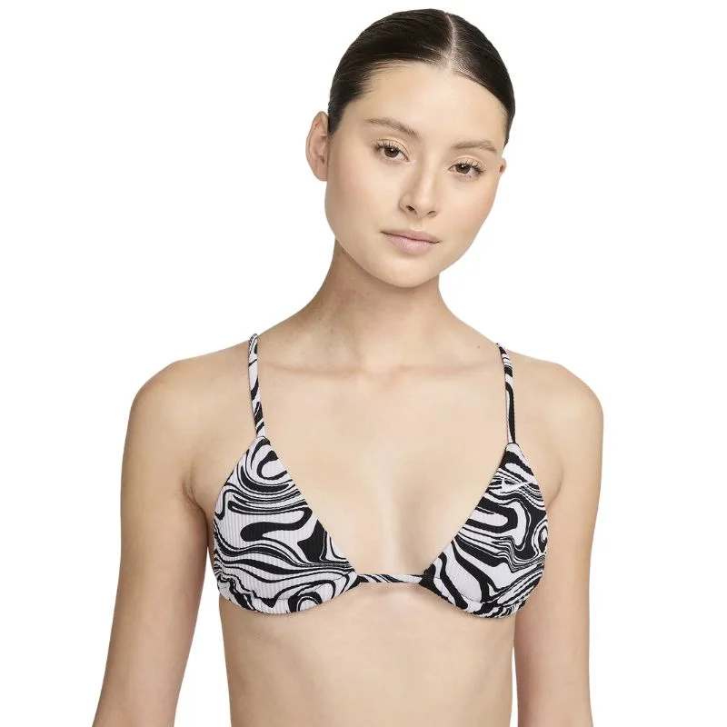 Nike - Swim Swirl Women's String Bikini Top (Black) Flirty Ruffle Swimsuit