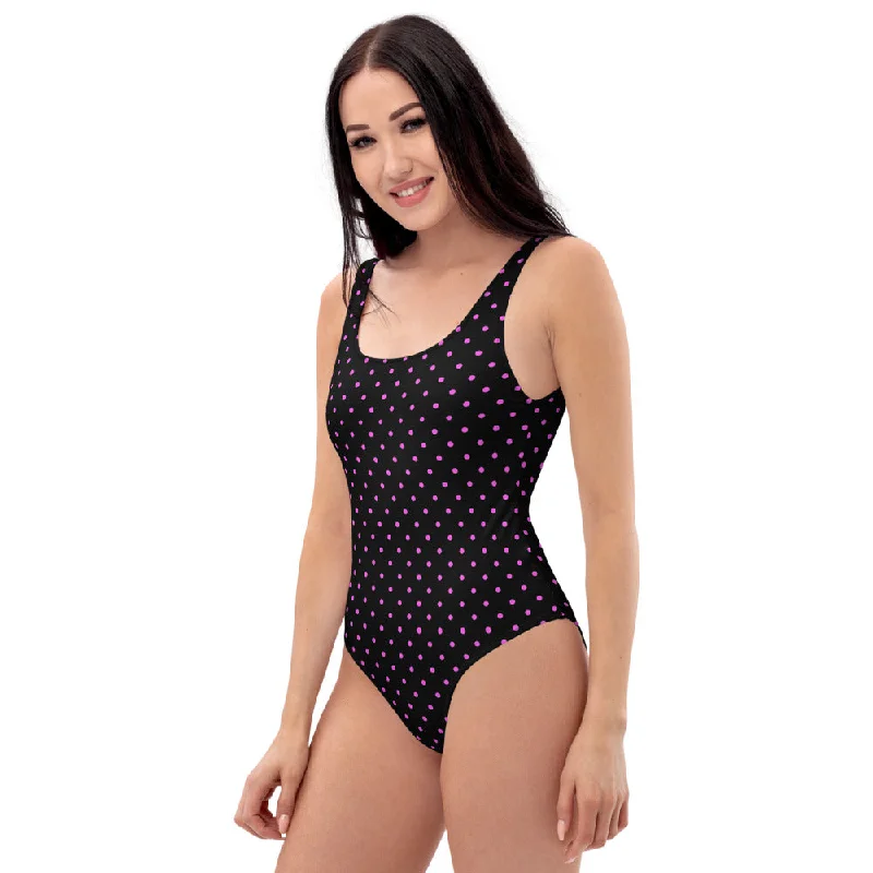 Pink Dots One-Piece Swimsuit, Women's Polka Dots Modern Cute Swimwear-Made in USA/EU Chic Beach Cover-Up Pink Dots One-Piece Swimsuit, Women's Polka Dots Modern Cute Swimwear-Made in USA/EU Chic Beach Cover-Up