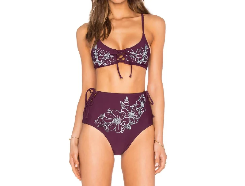 Reha High Waisted Bikini Bottom Swimsuit In Burgundy Comfortable Swim Dress
