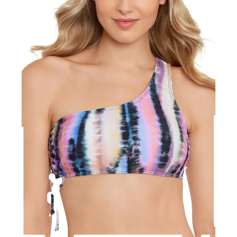 Salt + Cove Womens Tie-Dye One-Shoulder Bikini Swim top Flirty Ruffle Swimsuit
