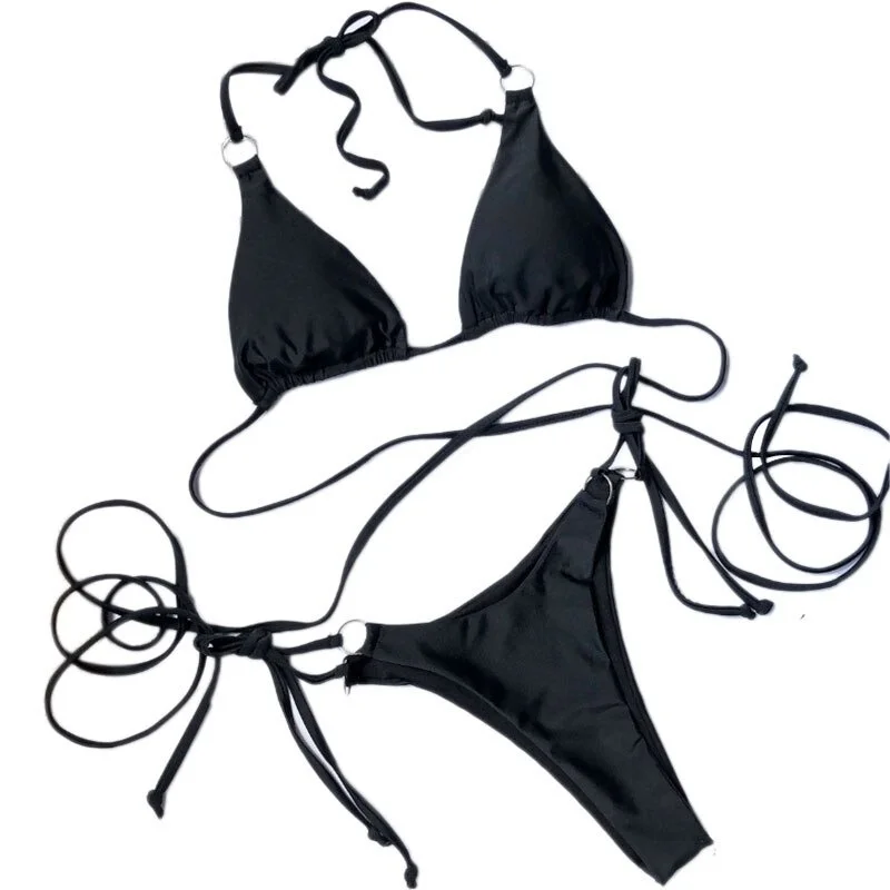 Sexy Women's Bikini Set / Mid Waist Polyester Swimwear / Fashion Black Wire Free Swimsuit Classic One-Piece
