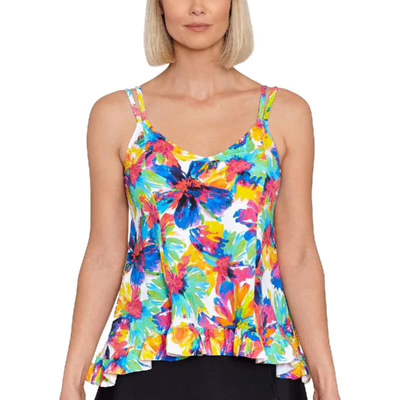 Swim Solutions Womens Hi-Low Printed Tankini Swim Top Elegant Swim Dress