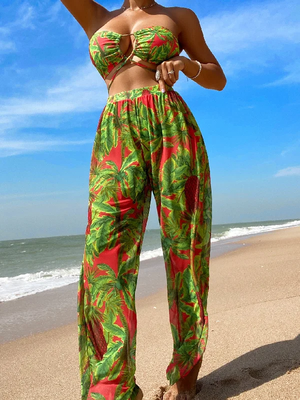 Swim Trunks Women Sexy Two Piece Sun Protection Swimsuit Bikini Three Piece Strap Trousers Swimming Casual Swim Dress