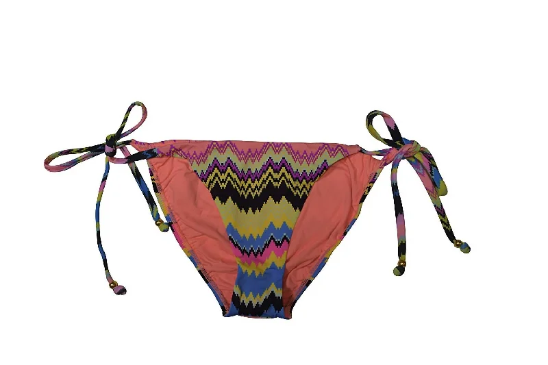 Women Zig Zag Print Hips Tie Strap Triangle Bikini Bottom Swimsuit In Multicolor Minimalist One-Piece Women Zig Zag Print Hips Tie Strap Triangle Bikini Bottom Swimsuit In Multicolor Minimalist One-Piece