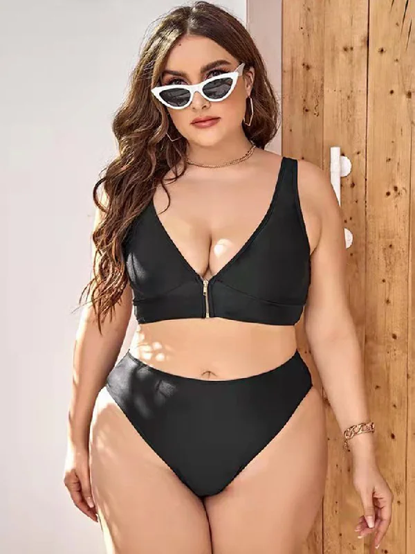 Women's Sexy Deep V Zipper Push Up High Waist Bikini Swimsuit Classic Two-Piece Bikini Women's Sexy Deep V Zipper Push Up High Waist Bikini Swimsuit Classic Two-Piece Bikini