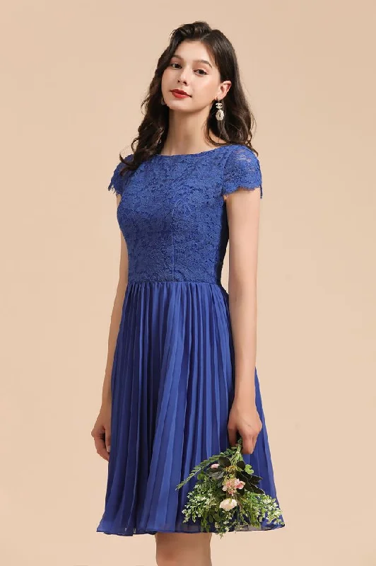 Cute Lace Chiffion Mini Party Dress Short Sleeves Knee Length Homecoming Dress Tunics Stylish modern Cute Lace Chiffion Mini Party Dress Short Sleeves Knee Length Homecoming Dress Tunics Stylish modern