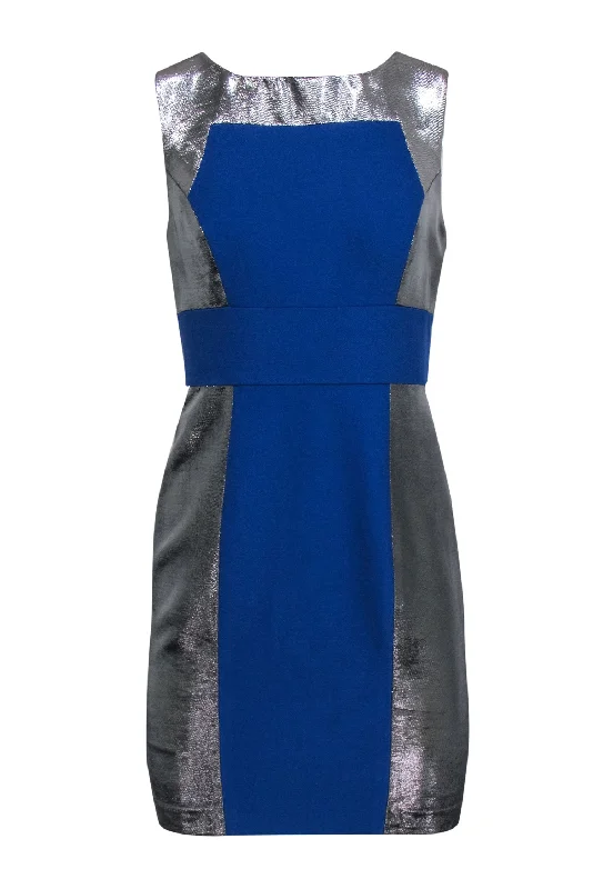 Tracy Reese - Cobalt Blue & Silver Sleeveless Mini Party Dress Sz 4 Square Neckline Feminine Tracy Reese - Cobalt Blue & Silver Sleeveless Mini Party Dress Sz 4 Square Neckline Feminine