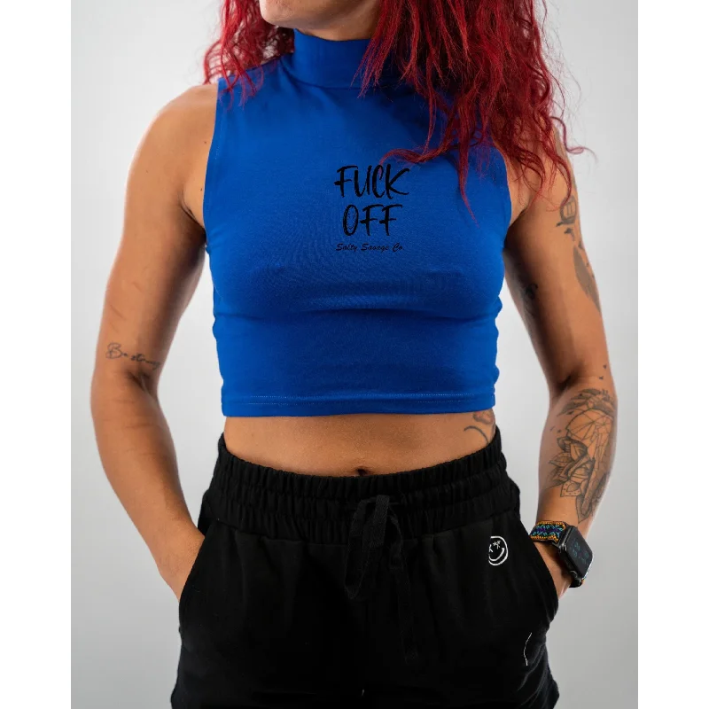 Salty Savage Ladies “Fuck Off” Mock Neck Sleeveless Crop Tank | Micro fitted tank top Salty Savage Ladies “Fuck Off” Mock Neck Sleeveless Crop Tank | Micro fitted tank top