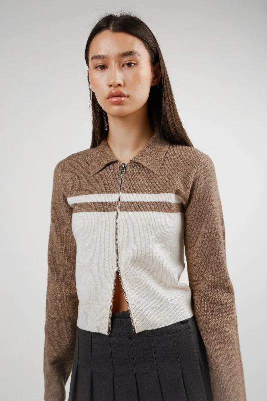 COLOUR BLOCK ZIP CARDIGAN Solid Color Striped Floral Print
