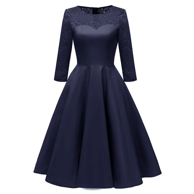 Gorgeous Women's Big Swing Lace Party Dress #Lace #Long Sleeve Turtleneck Neckline Stylish Gorgeous Women's Big Swing Lace Party Dress #Lace #Long Sleeve Turtleneck Neckline Stylish