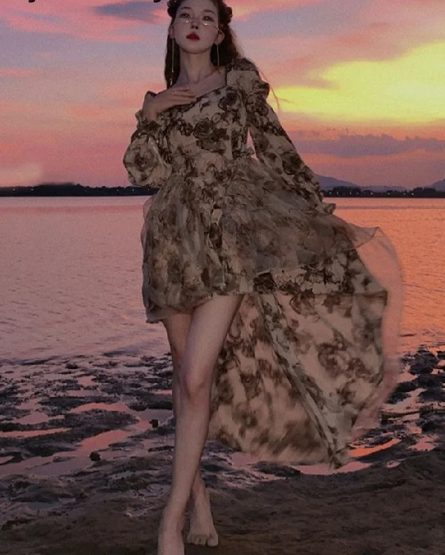 Autumn Floral Fairy Dresses for Women 2022 Luxury Designer Slim Korean Princess Dresses Female Chic Elegant Casual Party Dresses Chiffon Maxi Beach Autumn Floral Fairy Dresses for Women 2022 Luxury Designer Slim Korean Princess Dresses Female Chic Elegant Casual Party Dresses Chiffon Maxi Beach