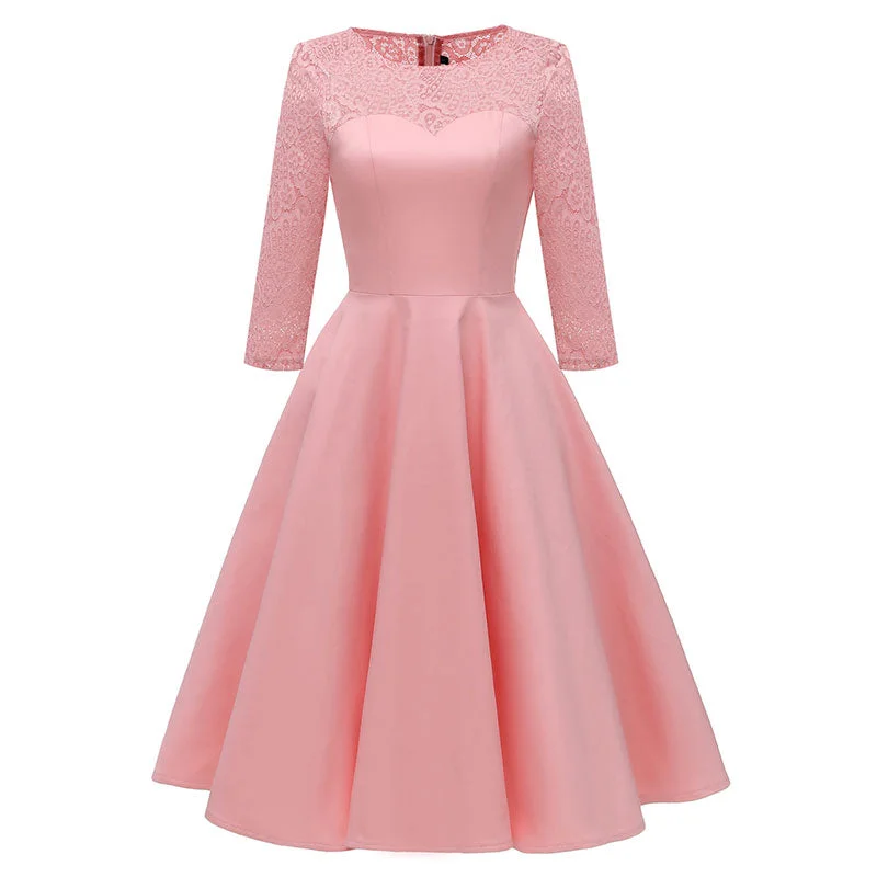 Gorgeous Women's Big Swing Lace Party Dress #Lace #Long Sleeve sweetheart Neckline Romantic Gorgeous Women's Big Swing Lace Party Dress #Lace #Long Sleeve sweetheart Neckline Romantic