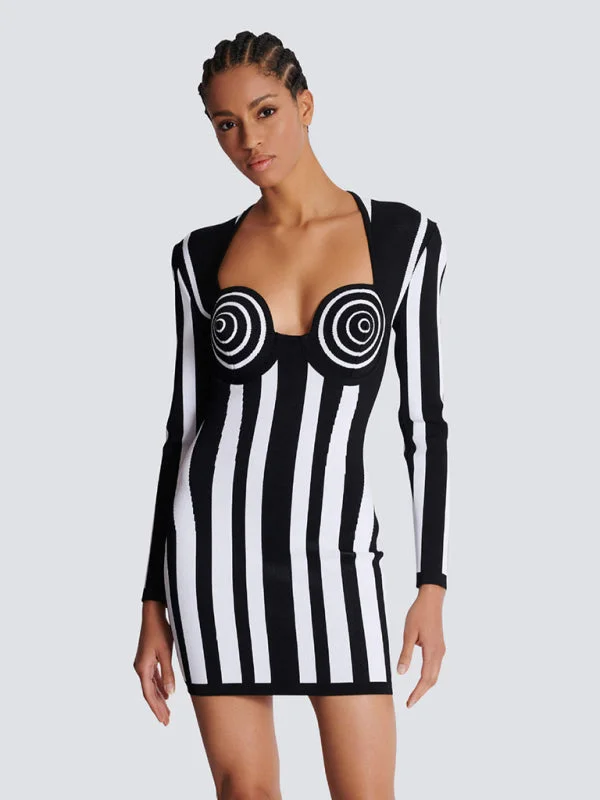 Women's Black and White Vertical Striped Dress Party Dress Tunics Practical easy-care Women's Black and White Vertical Striped Dress Party Dress Tunics Practical easy-care