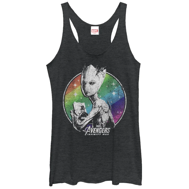 Women's Marvel Avengers: Infinity War Groot Rainbow Racerback Tank Top soft pink tank Women's Marvel Avengers: Infinity War Groot Rainbow Racerback Tank Top soft pink tank
