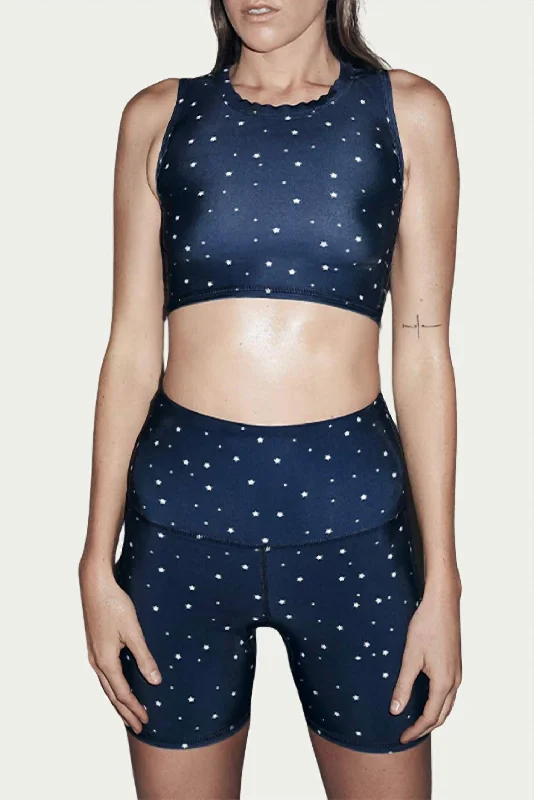 Betty Crop Swim Top In Navy Star Bold High-Cut Bikini