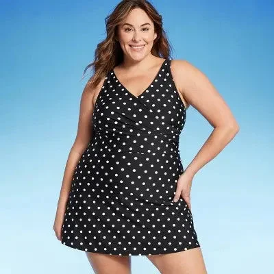 Lands' End Women's Swim Dress Surplice One Piece Swimsuit Tummy Control Swimwear Sexy Two-Piece Set